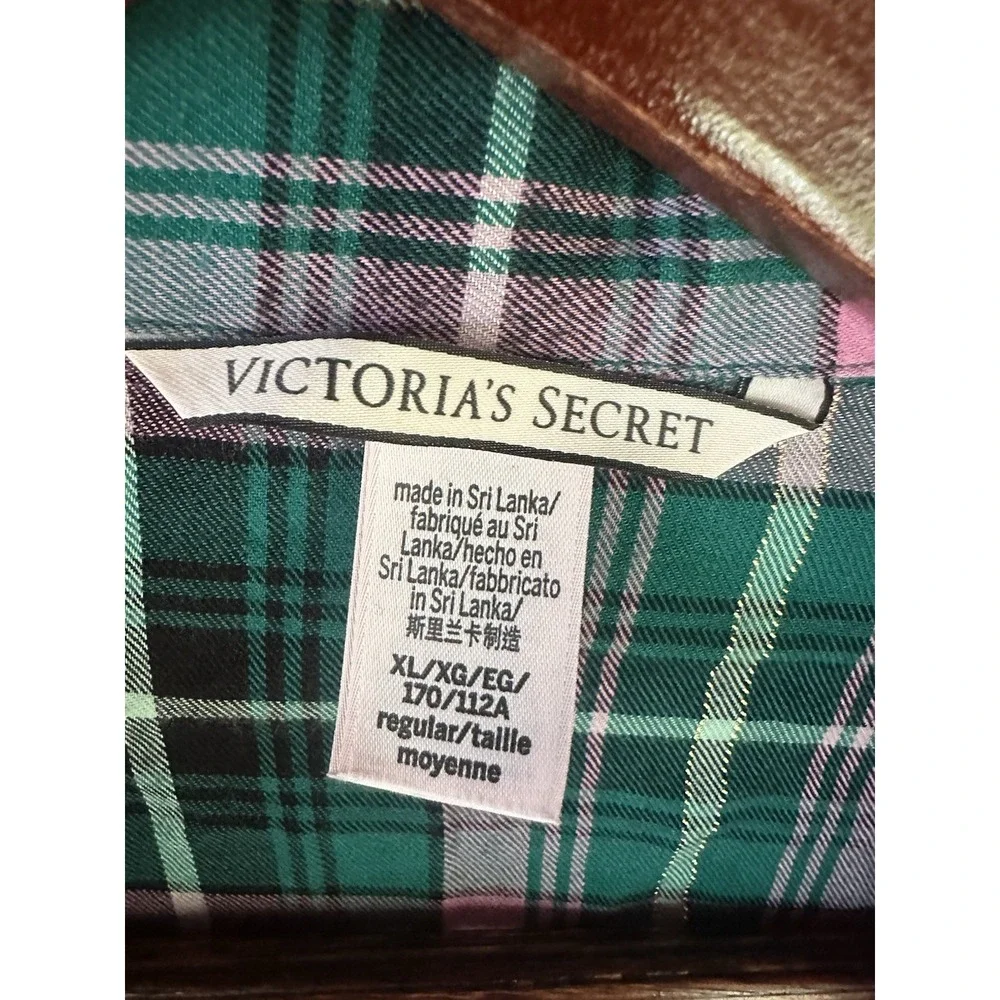 Victoria's Secret Green & Pink Plaid Pajama Set Size XL LONG Women's